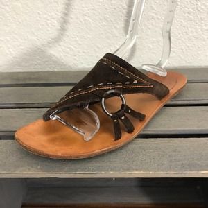 SALE Harry Beguelin Slide Sandals Brown Leather